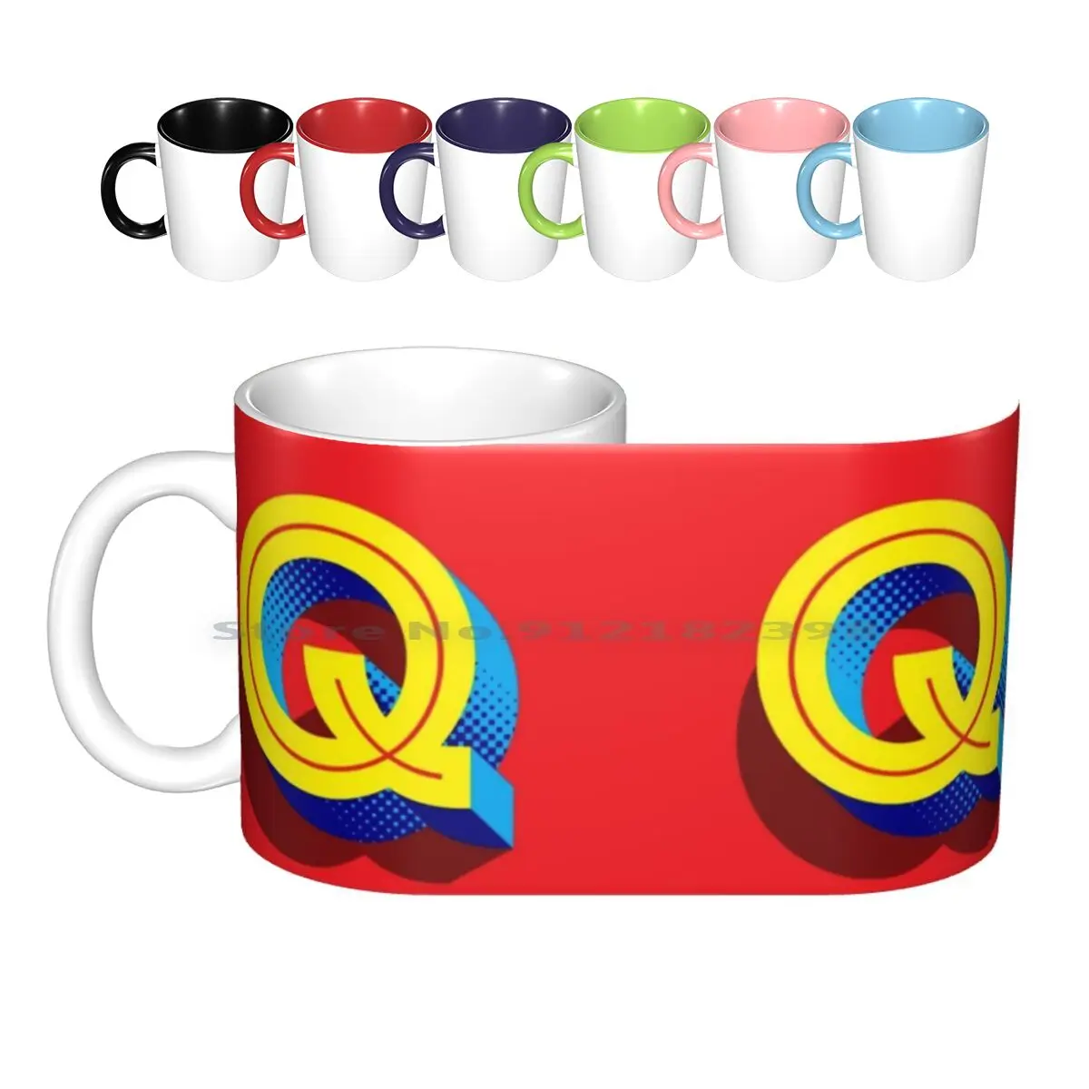 Initial Letter Q Red Bright Graphic Tea Coffee Mug Ceramic Mugs Coffee Cups Milk Tea Mug Tea Coffee Initial Pop Art Graphic