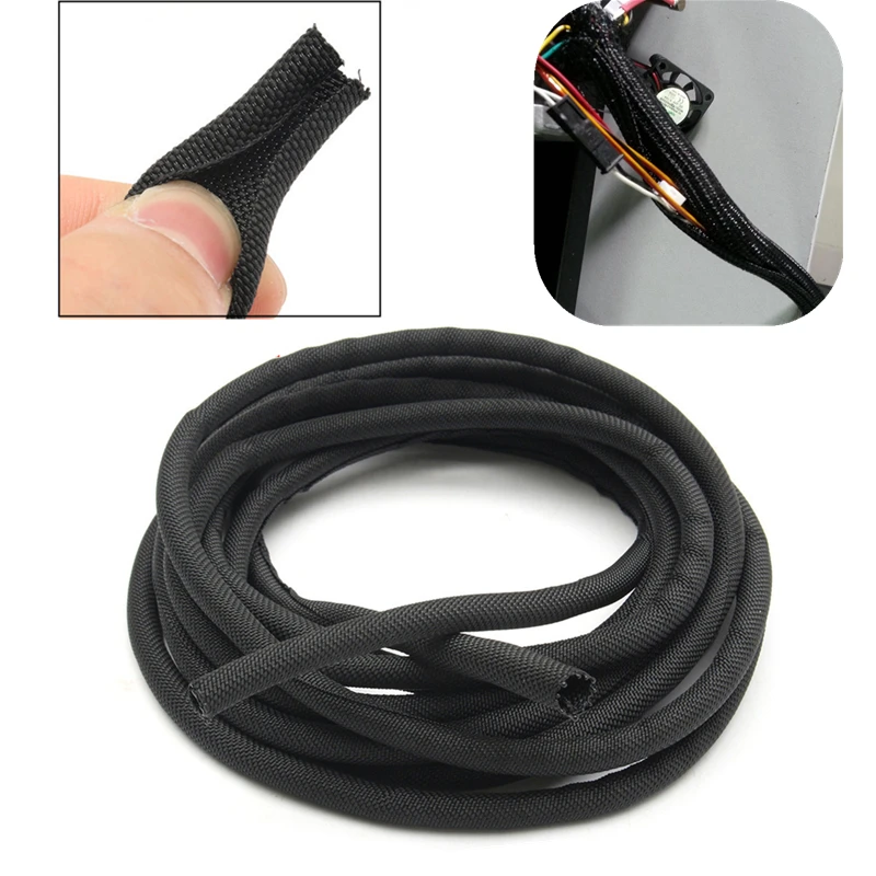 3M 5mm Black Wrap Braided Cable Sleeve General Wire Pipe Hose Indoor Wiring Protection Flexible Nylon Sleeve