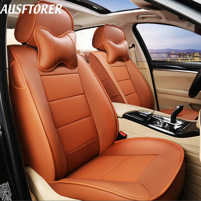 AUSFTORER Cowhide & PVC Leather Seat Cover for Volkswagen (VW) Passat B8 Wagon Variant Automobiles Seat Protectors Accessories