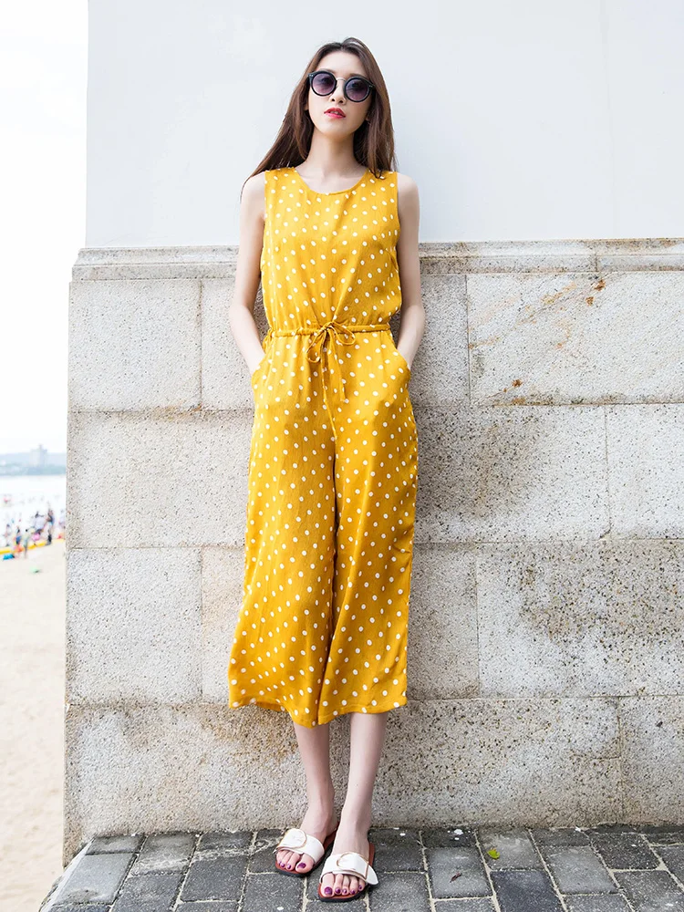 Yellow Wave Point Jumpsuit Overalls Bohemian Wind Jumpsuit And Bodysuit One Piece Ladies Rompers Elegant Woman Jumpsuit