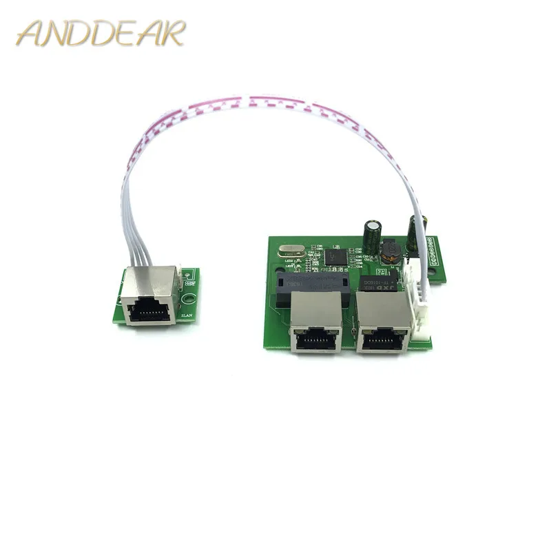 Oem Fabriek Direct Mini Snelle 10/100Mbps 3-Poort Ethernet Netwerk Lan Hub Switch Board Twee-layer Pcb 3 Rj45 5V 12V Hoofd Poort