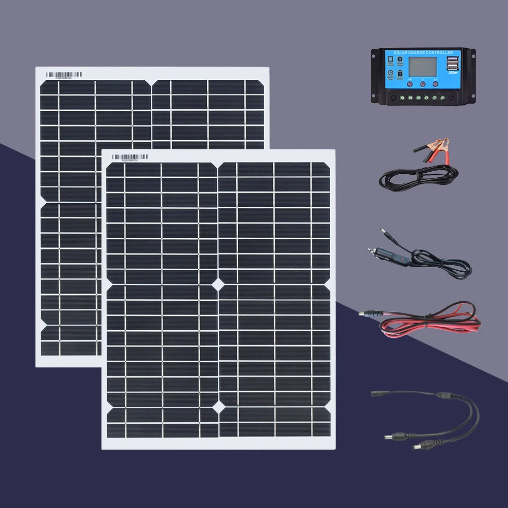 Boguang panel solar 12v flexible Solar Panel bateria portátil , 40W, 18V placa solar 12v para cargar bateria on Cable de Controlador solar para barco, coche, RV, sistema de cargador de batería de 12V camping equipment