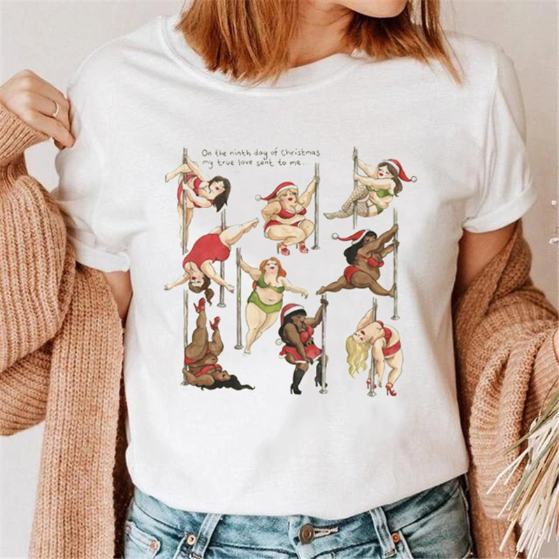 Women Funny Cat Animal Cute Merry Christmas Happy New Year Holiday Clothing Tshirt Graphic 2022 T-shirts Cartoon Top Female Tee