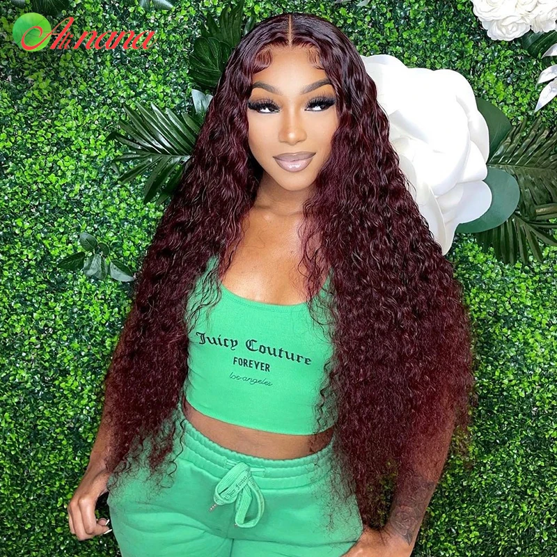 Mongolian Kinky Curly Human Hair Wig Lace Front Wigs 180% Density Cherry Red Burdundy Color 13X4 Lace Frontal Wig Pre-Plucked