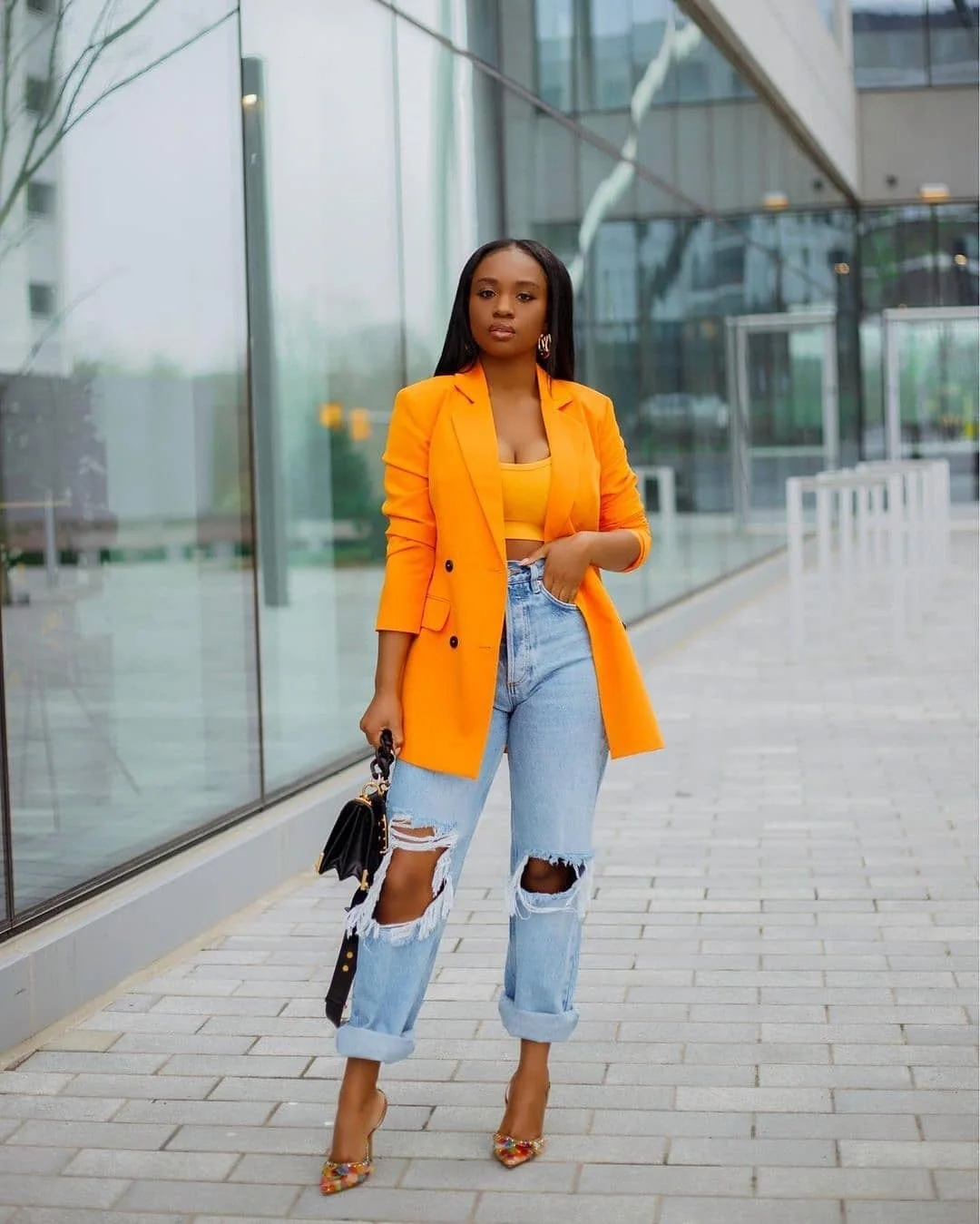 Chic Orange Notched Lapel Women Blazer Custom Made Classic Vintage Pocket Streetwear Jacket Office Lady Daily Casual Coat