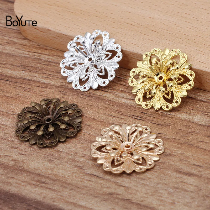 BoYuTe (100 Pieces/Lot) 21MM Metal Brass Filigree Flower Fittings Handmade Diy Jewelry Accessories