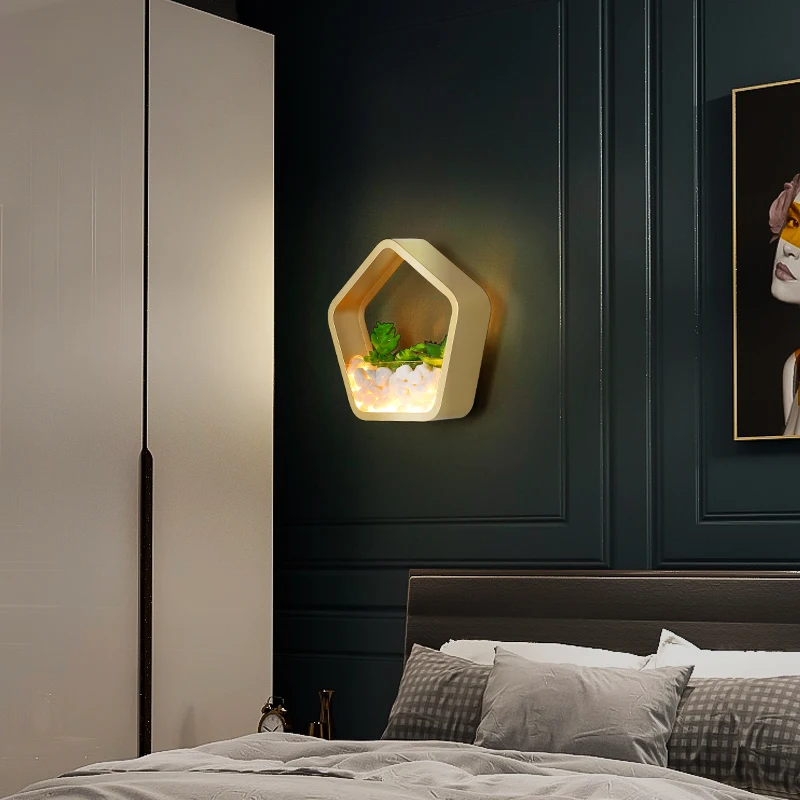 Modern Golden Wall Lamp Creative Personality Restaurant Aisle Staircase Hydroponic Plant Lamp Bedroom Bedside Hanging Wall Lamp