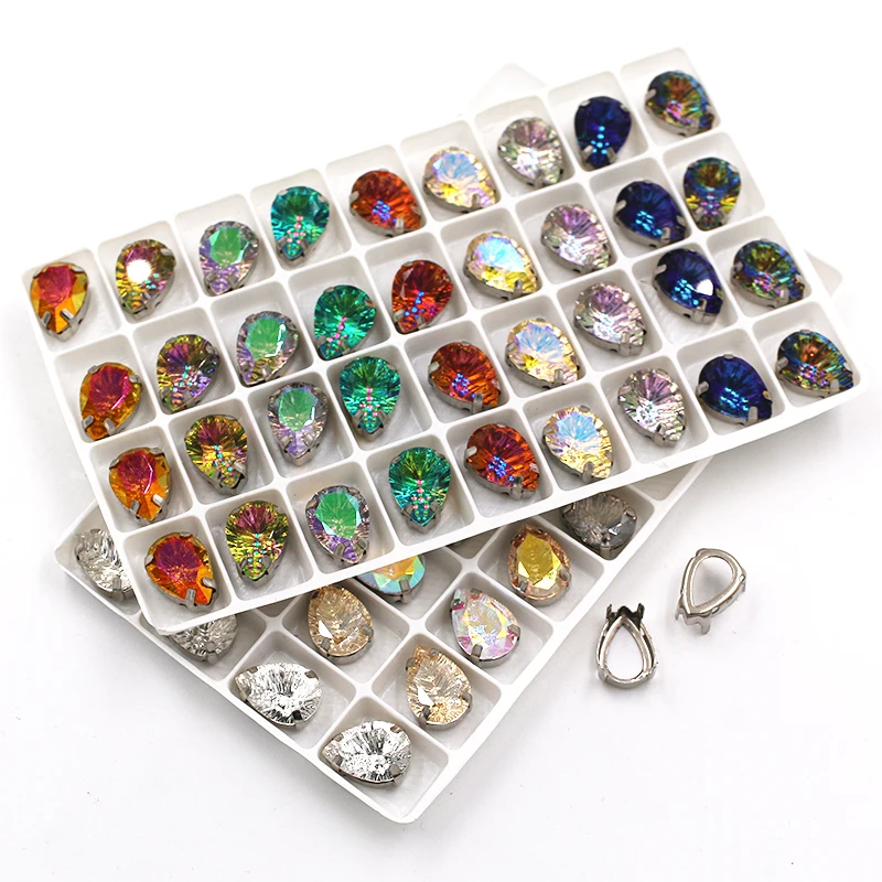 10pcs/bag Clothing Decoration K9 Glass Crystal Teardrop Shape Silver Base Sew on Rhinestones for DIY Apparel Sewing & Fabric