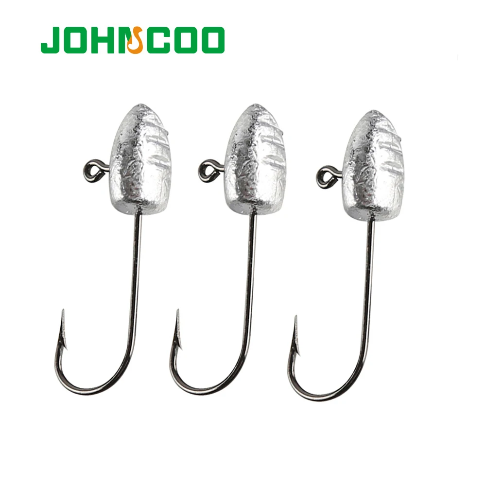 JOHNCOO 10pcs Exposed Jig Head Hook Fishing Hooks 2g 3g 5g Bait Hook Soft Bait Wom Hook light jigging hook