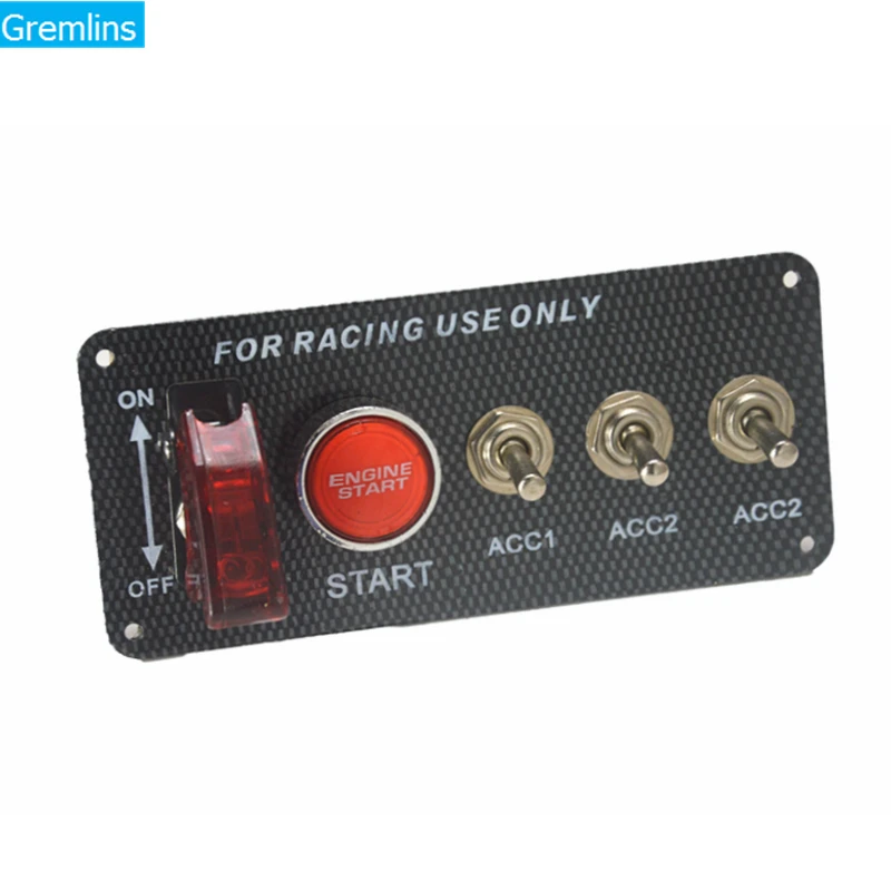 12V Racing Car Ignition Switch Panel Engine Start Red Push Button LED Toggle New