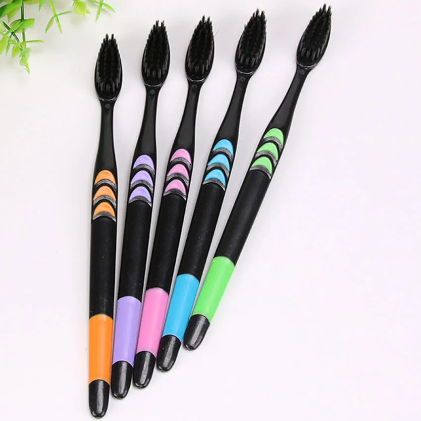 10 unidades/lotes adulto escova de dentes de carvão vegetal de bambu pp + tpr lidar com antiderrapante macio escova de dentes limpeza oral escovas de dentes ferramentas de cuidados dentários