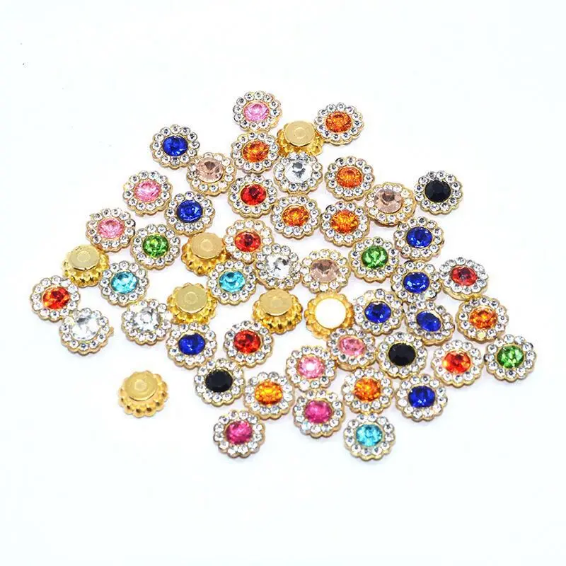 50p 10/12mm round crystal glass sewing stone glue-on claw rhinestones gold base button sew on rhinestones for diy clothes crafts