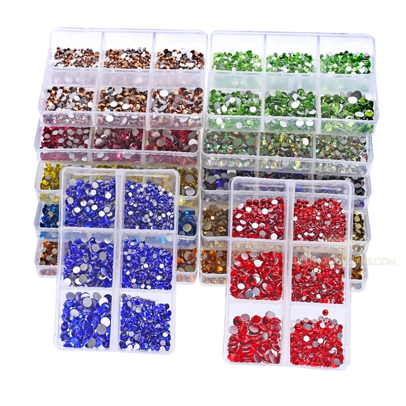 1350pcs/Box Mix Sizes ss6-ss20 glass non hot fix rhinestone flat back crystal stone strass glitters nail diamond for DIY garment