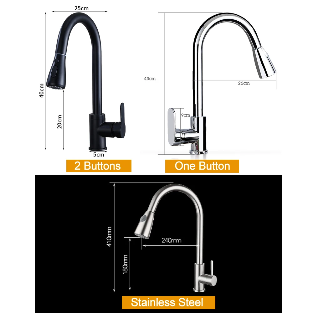 Luxury Kitchen Faucets Pull Out Flexible Sink Faucet Deck Mount Stream Shower Water Mixer Tap 360 Rotation Hot Cold Copper Taps