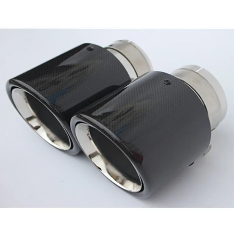 Car Glossy Carbon Fibre Exhaust System Muffler Pipe Tip Straight Universal Silver Stainless Mufflers Decorations For Akrapovic