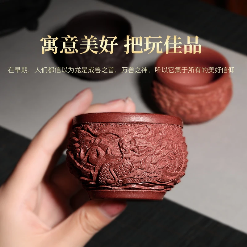 |Purple sand tea set yixing all hand small black gold sand carving dragon beauty koubei accessories