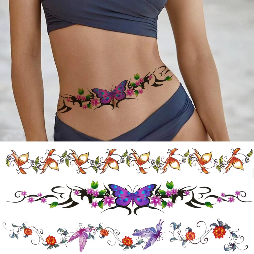 

Watercolour Butterfly Temporary Tattoos For Women Girls Fake Flower Tattoo Sticker Thorns Lily Daffodil Waist Sexy Tatoos