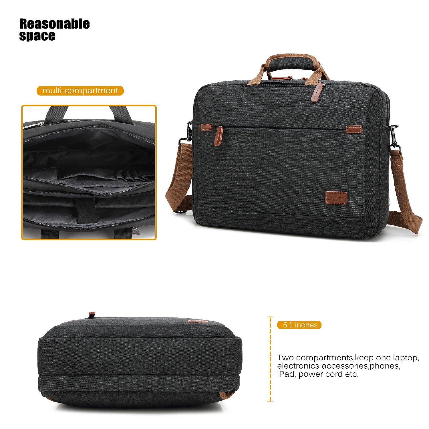 CoolBELL 15.6/17.3 Inches Convertible Laptop Messenger Bag Shoulder Bag Canvas Backpack Oxford Cloth Multi-Functional Briefcase