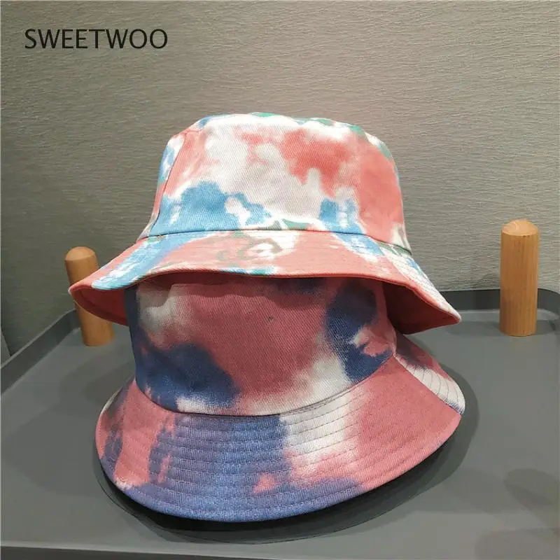 Double-sided Wearing Cap Visor Bucket Hat Men Women sun hat Street Trend Hat Women Tie-dyed Ink Painting Pattern Fisherman Hat