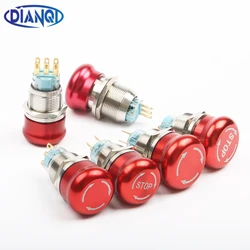 16mm 19mm 22mm 1NO1NC 2NO2NC Metal Waterproof aluminum Push Button Switch mushroom emergency STOP latching press button