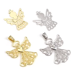 2PCs Vintage Angel Style Charms Pendants For Bracelet DIY Antique Silver Color Blessing Angel Pendant Necklace Earrings Making