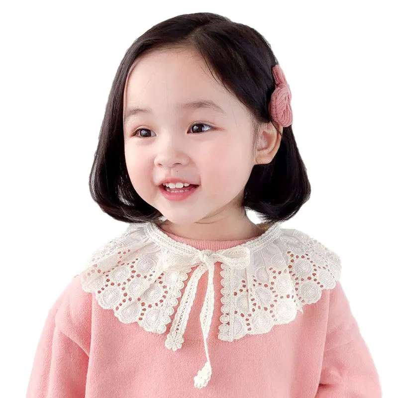 Lace Kids Bibs Shawl Cotton Collar Kids Neckwear for Girls All Match Hollow Out Children Girls Scarf Accessories 3-8Y