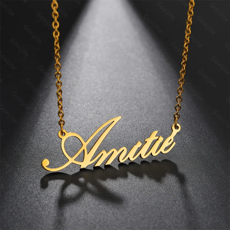 Goxijite-collar de acero inoxidable personalizado con nombre cursiva para mujer, Gargantilla con letras personalizadas, colgante, regalo, 2019