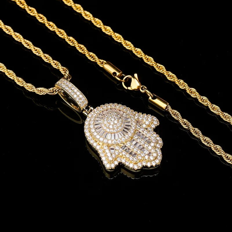 

DNSCHIC Vintage Fatima Hand Amulet Pendant Full Zircon Hip Hop Personality Necklace Jewelry for Men and Women Hip Hop Pendant