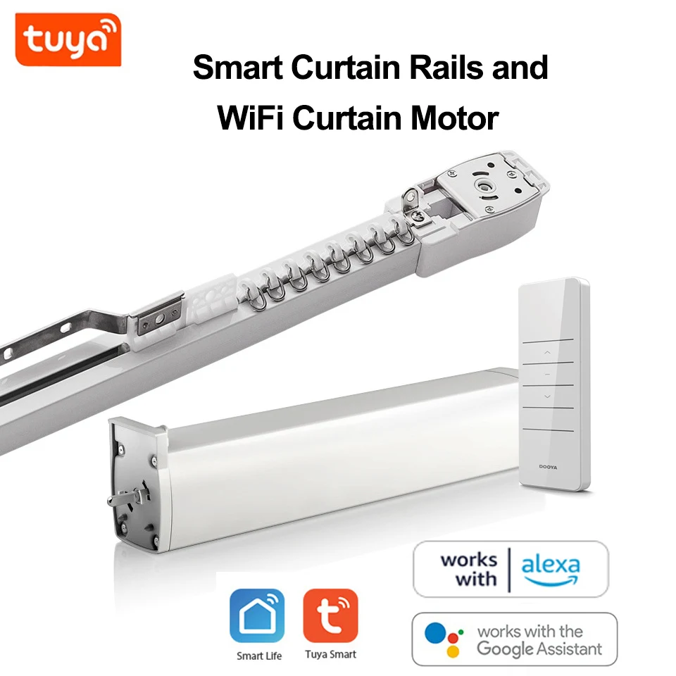 Customized Electric Curtain Track Smart Tuya WiFi 2.0Nm Curtain Motor Remote Cornice Rail support Alexa/Google home/Yandex Alice