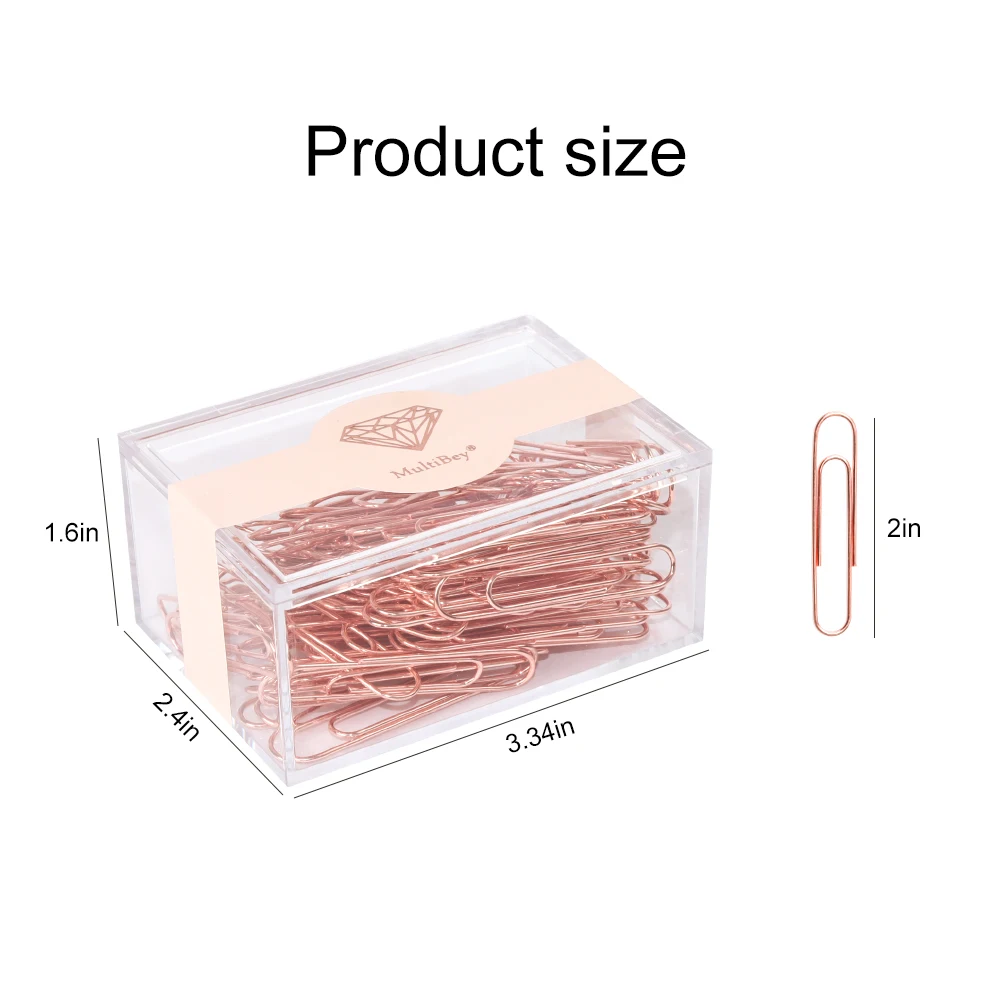 Medium Large Size Paper Clips 2 Inch 70PCS Per Box Clip Bookmark Metal Rose Gold Colored Office Accessories Paper Clips