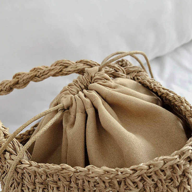 Yogodlns Sommer Stroh Umhängetasche Frauen Große Kapazität Rattan Eimer Tasche Handarbeit Gewebt Strand Tasche Mode Urlaub Handtasche Tote – Detail 30