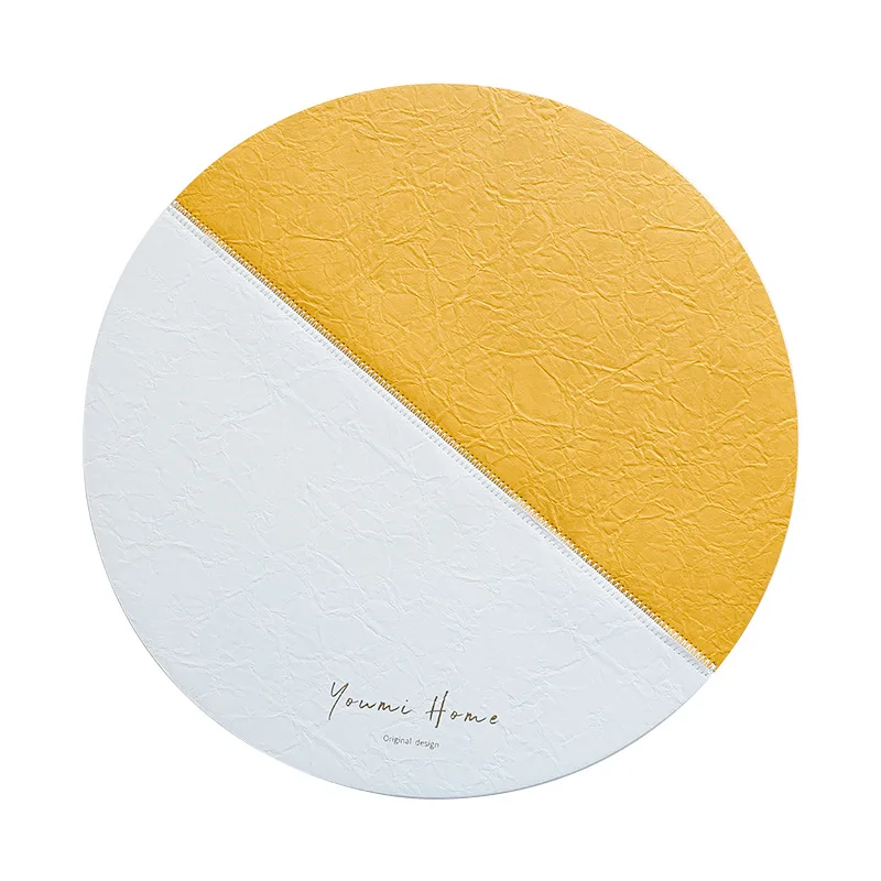 Pu Leather Patchwork Round Table Covers Placemats Coasters Durable Heat Resistant Drink Pot Mats Pads 37.5x37.5cm Wipe Coaster