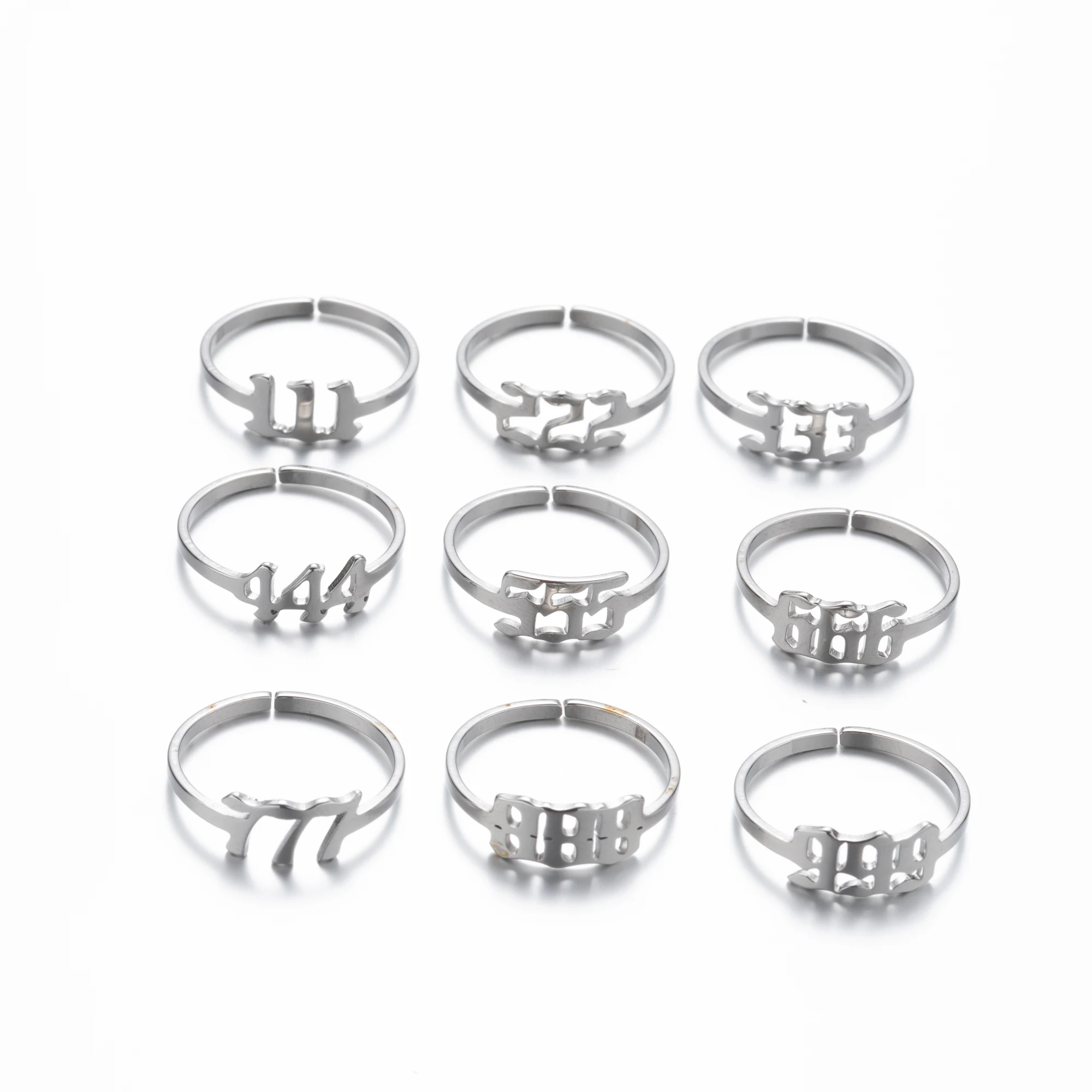 111 222 333 555 777 888 999 666 444 Stainless Steel Angle Number Ring for Women Adjustable Open Rings Lucky Jewelry Best Gifts