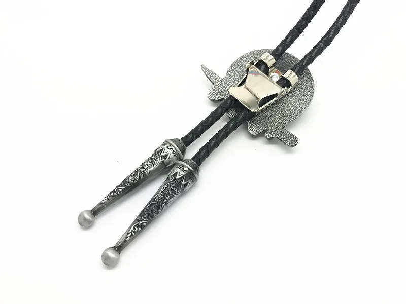 Western cowboy Bolo tie ghost head zinc alloy leather collar rope birthday banquet wedding gift