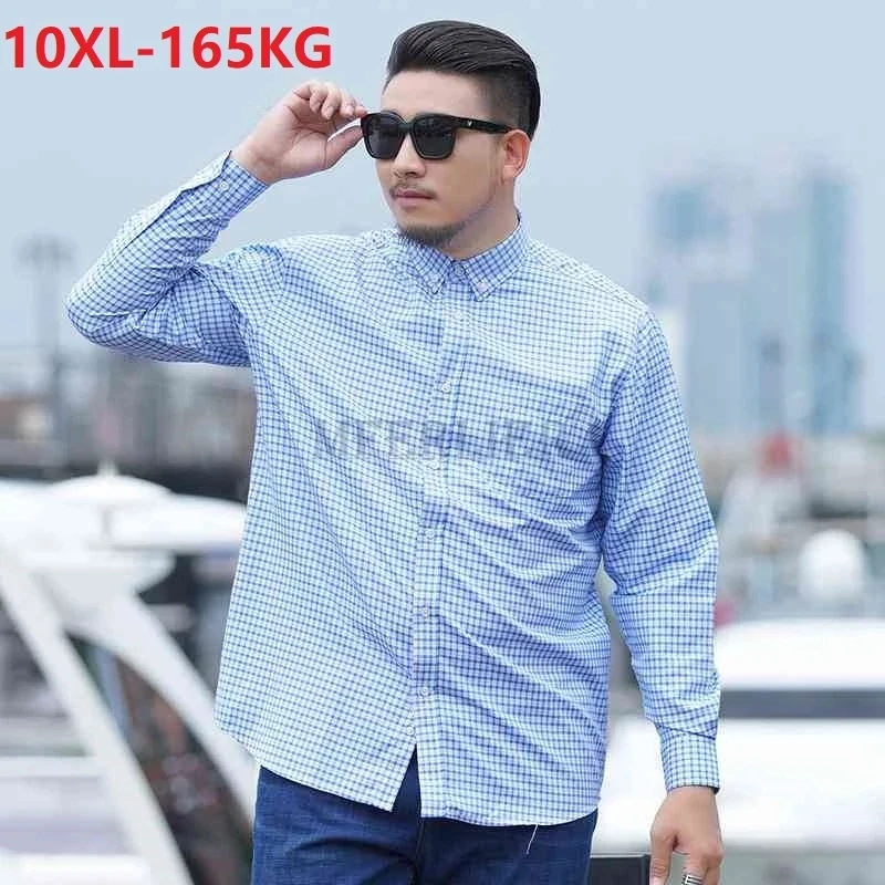 

high quality autumn winter spring men classic plaid shirt long sleeve pockets casual cotton shirts plus size 9XL 10XL shirts