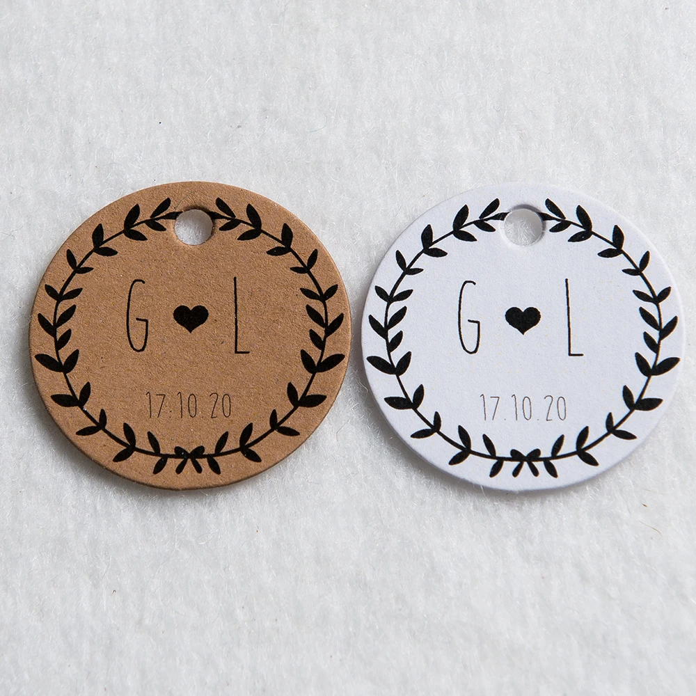 Y5-120pcs 3.5cm Diameter Paper Tags Custom Kraft Paper White Cardboard Wedding Tag Custom Name Date Logo Gift Box Free Shipping