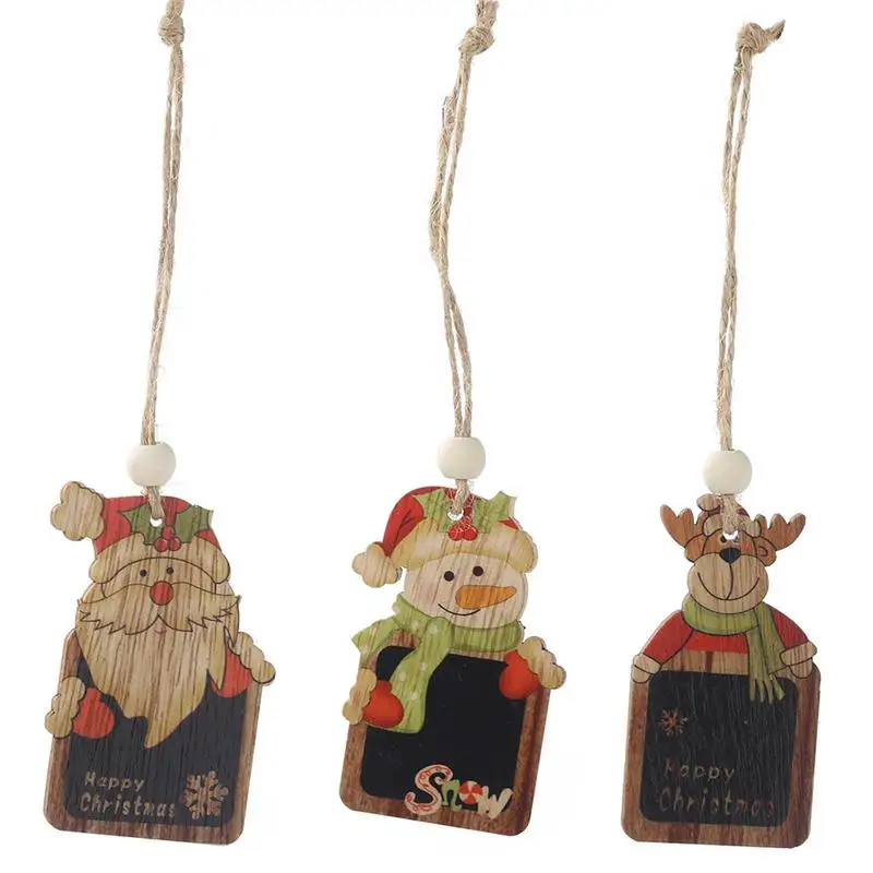 Xmas new Year Christmas wooden mini blackboard pendant Color DIY christmas tree pendant Cartoon santa claus Snowman charm FZ256