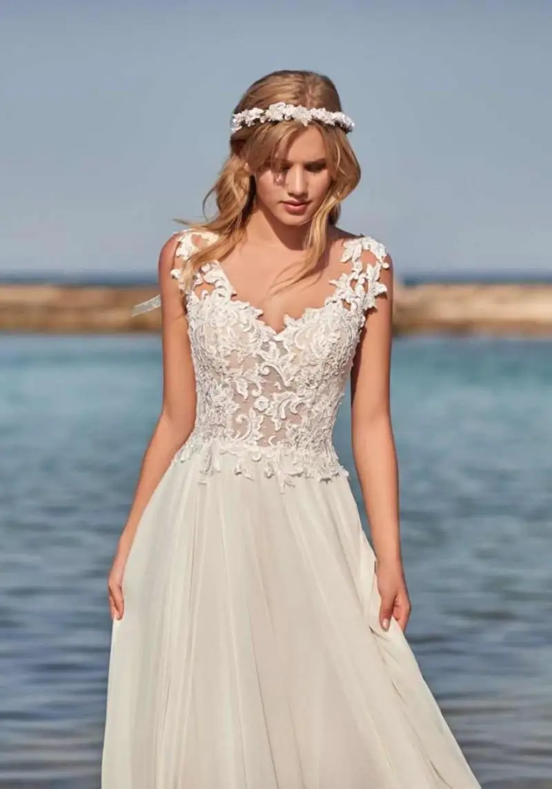 Vestidos de novia de estilo campestre, vestidos de novia de talla grande con escote en V y espalda descubierta