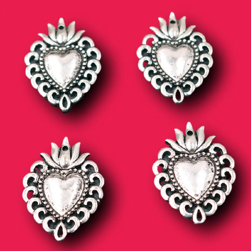 10pcs Silver Plated Catholic Sacred Hearts Pendants Earrings Necklace Accessories DIY Charms Christian Jewelry Crafts Making