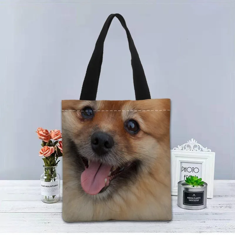 Pomeranian cão bolsa dobrável saco de compras reutilizável eco grande unisex tecido lona sacos ombro tote bolsa de pano de mercearia 1208