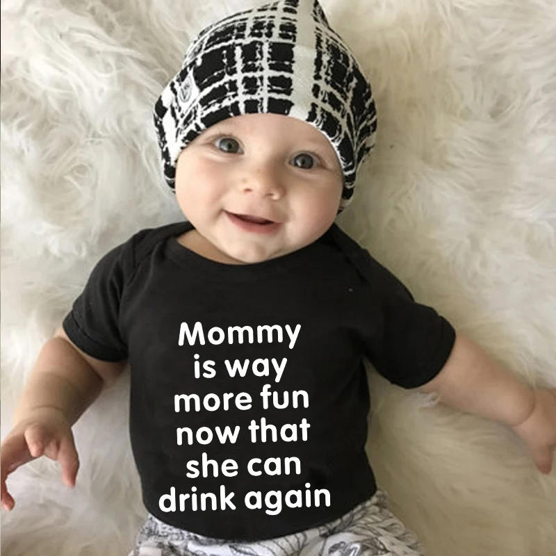 Newborn Baby Boy Girl Short Sleeve Romper Letter Print Mommy Is Way More Fun Drink Cotton Baby Clothes Summer Baby Clothing