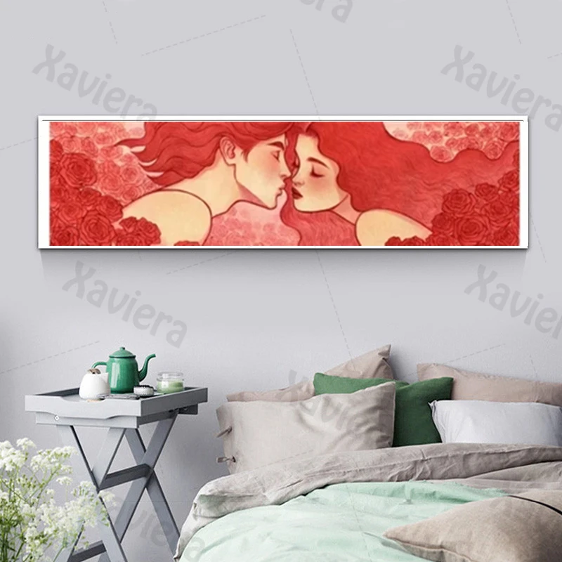 

Romantic Red Bedside Painting Couple Kissing Head Canvas Painting Nordic Abstract Portrait Wall Art Poster Home Decor Bedroom