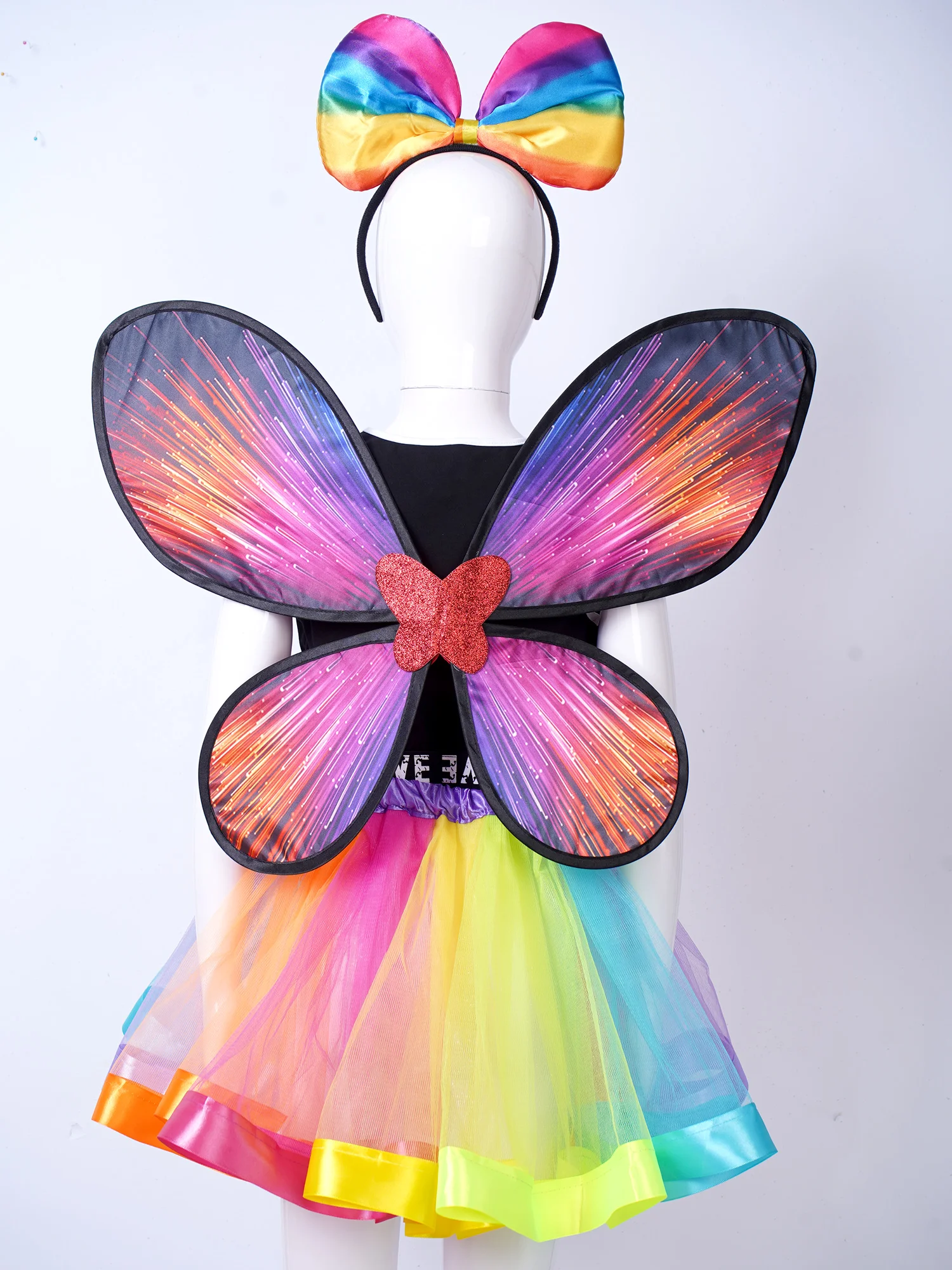 Girls Butterfly Wings with Bowknot Hair Hoop Mesh Skirt Costume  Party Birthday Dress Accessories Christmas Halloween Props