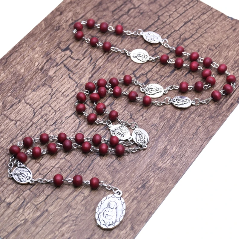 Rosary Necklace Catholic Virgin Mary Pendant Necklaces Bead Long Chain Men Women