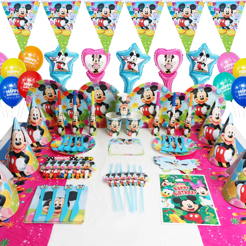 Disney Mickey Mouse Children's Birthday Decoration Cup Gift Bag Candy Box Spoon Disposable Tableware Cake Decorating Baby Shower