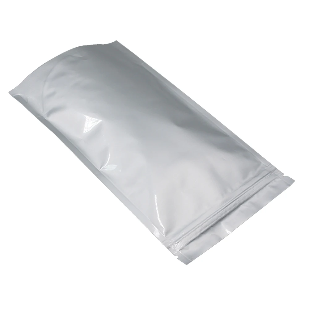 100Pcs Silver Zip Lock Pure Mylar Foil Stand Up Bag Self Seal Reusable Resealable Tear Notch Doypack Food Storage Pack Pouches