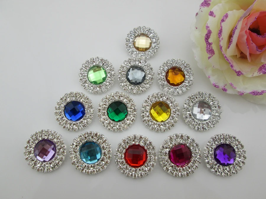 5pcs 13 colors Acrylic Shank Rhinestone Craft Button Sewing on Craft（25mm）