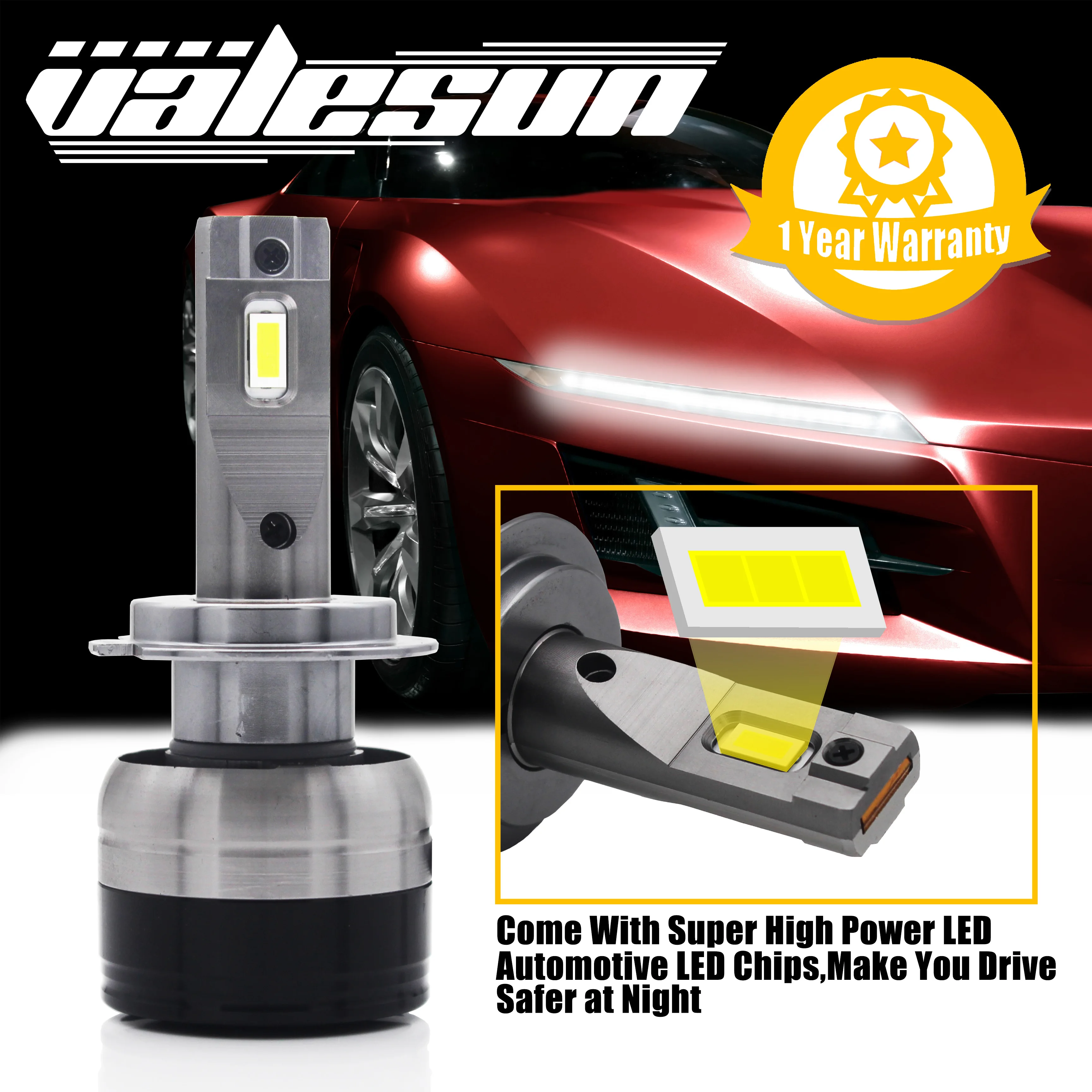 Valesun H7 Led Car Headlight Bulb Canbus No Error 12V Led H4 High Low Beam 6000K White 100W 15000Lm H11 9005 9006 Led Car Lamp