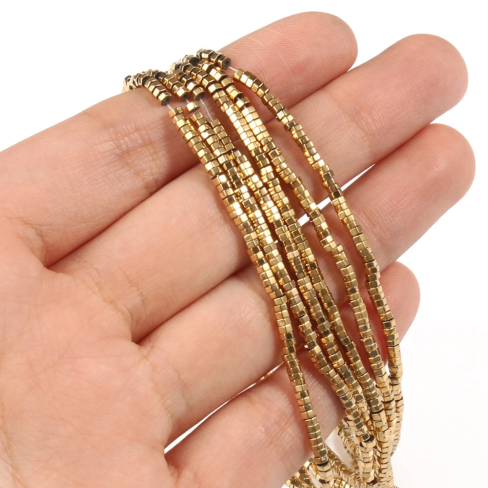 AAA+ Color Retention Gold-Plated Hematite Beads Natural Stone Round Cube Spacer Loose Beads for jewelry Making DIY Bracelet 15\'\'