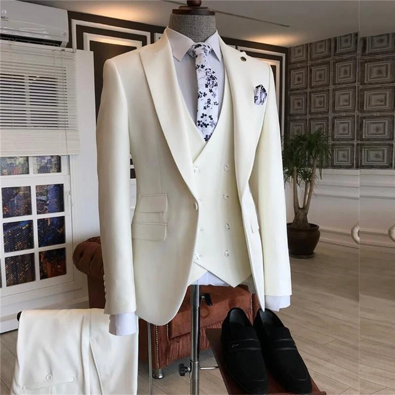 

2021 Latest Coat Pant Designs Ivory Slim Fit Men's Classic Suits for Wedding Custom Made Groom Tuxedo Formal Prom Party 3 Piece